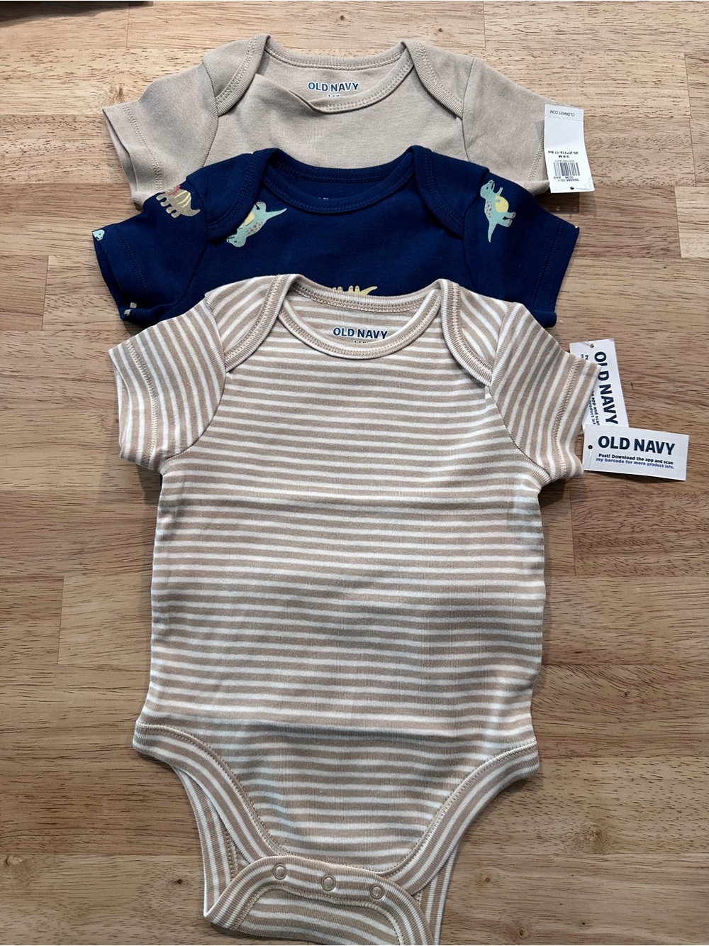 Old Navy Baby Boys Neutral & Navy 3-Pack One-Piece Bodysuits - Sz 6m
